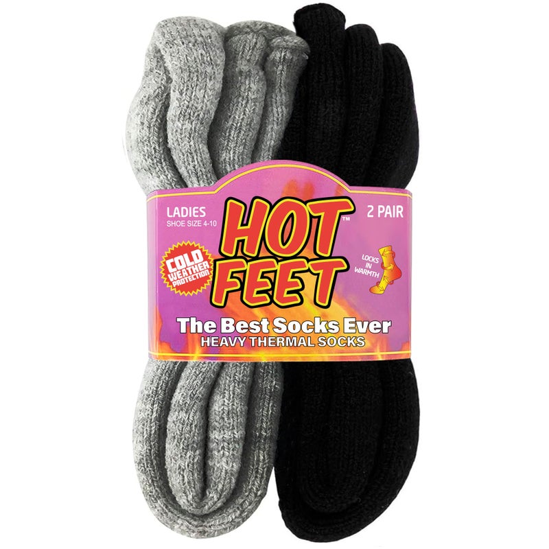 HOT FEET Thermal Socks For Women for Cold Weather â€“ Thick Warm Winter Hiking Heat Insulated Socks, Womenâ€™s sizes 4â€“10.5, 2 PACK, Black/Gray Marl - Image 1